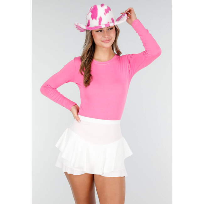 Pink Cowboy Hat with Cow Print Made of Faux Fur