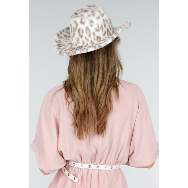Cowboyhut mit rosa Leopardenmuster aus Kunstfell