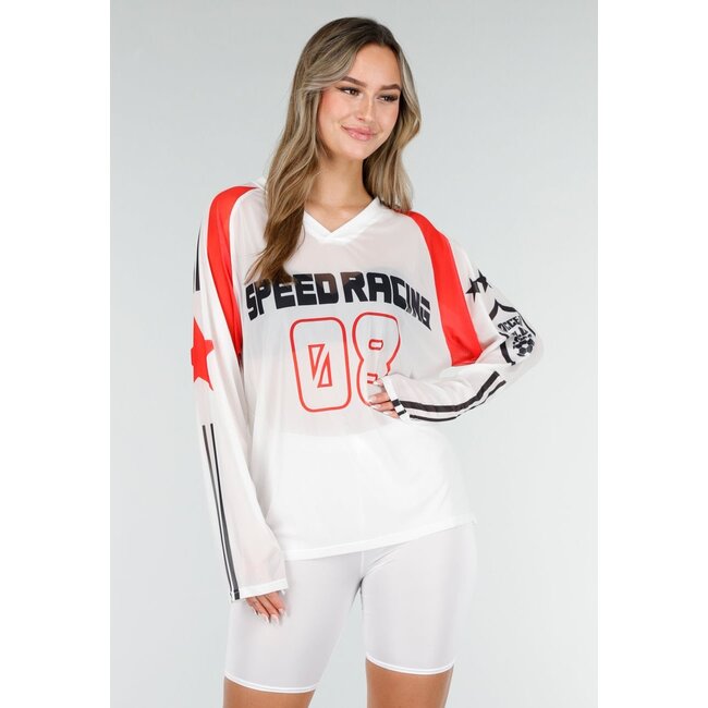 Weißes Mesh-Langarm-Trikot