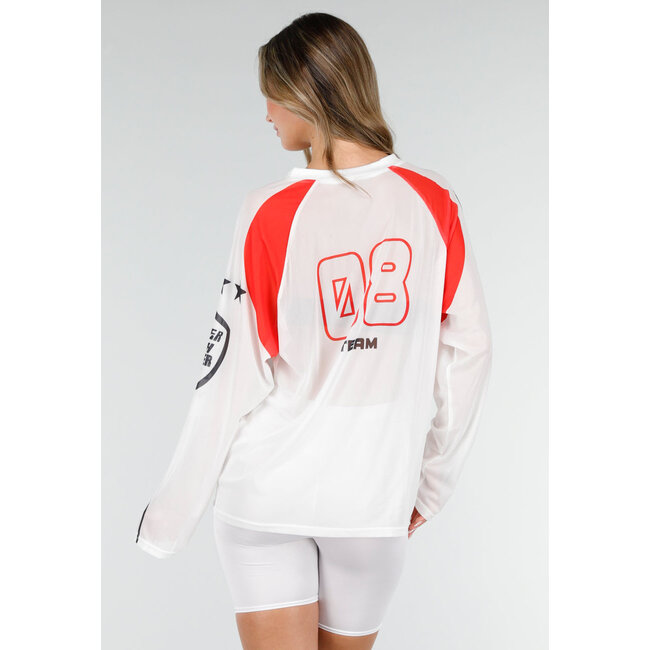 Weißes Mesh-Jersey-Oberteil mit langen Ärmeln