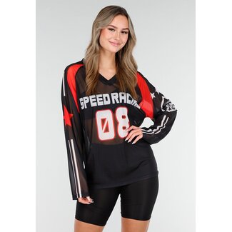 Schwarzes Mesh-Langarm-Trikot