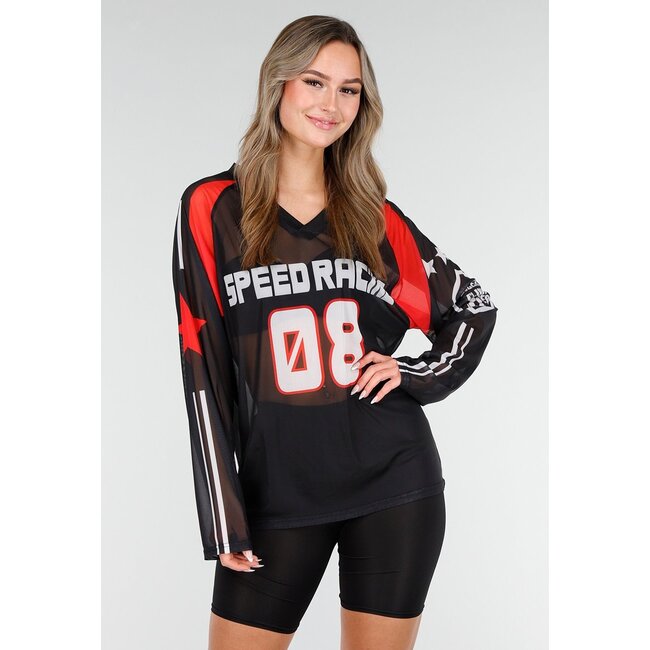 Schwarzes Mesh-Langarm-Trikot