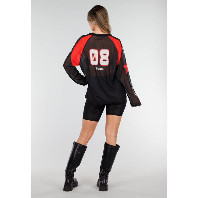 Schwarzes Jersey-Oberteil mit langen Ärmeln und Print