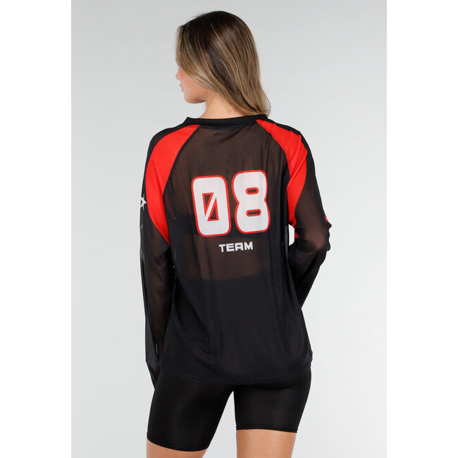 Schwarzes Jersey-Oberteil mit langen Ärmeln und Print