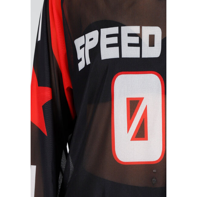 Schwarzes Jersey-Oberteil mit langen Ärmeln und Print