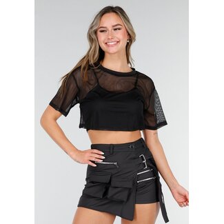 Schwarzes Mesh-Crop-Top