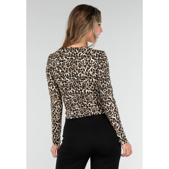 Leopard-Print-Top mit langen Ärmeln und Ringdetail
