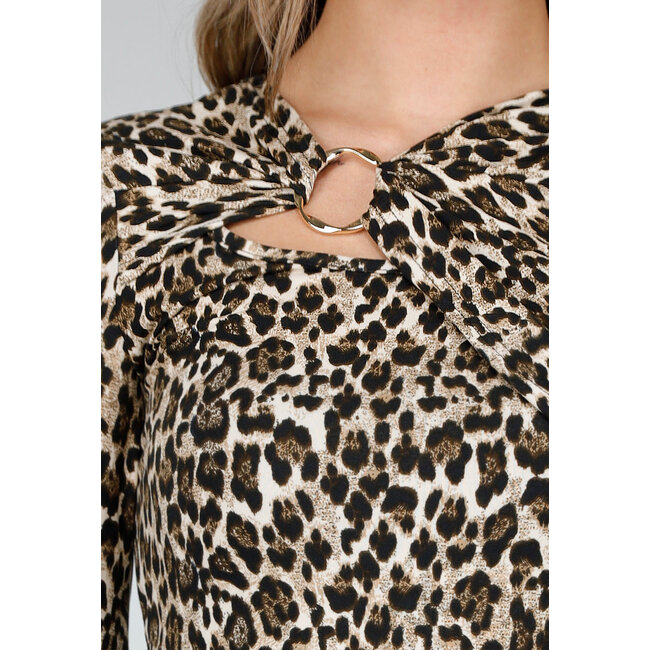 Leopard-Print-Top mit langen Ärmeln und Ringdetail
