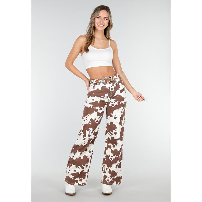 Brauner Western-Gürtel mit Kuhmuster