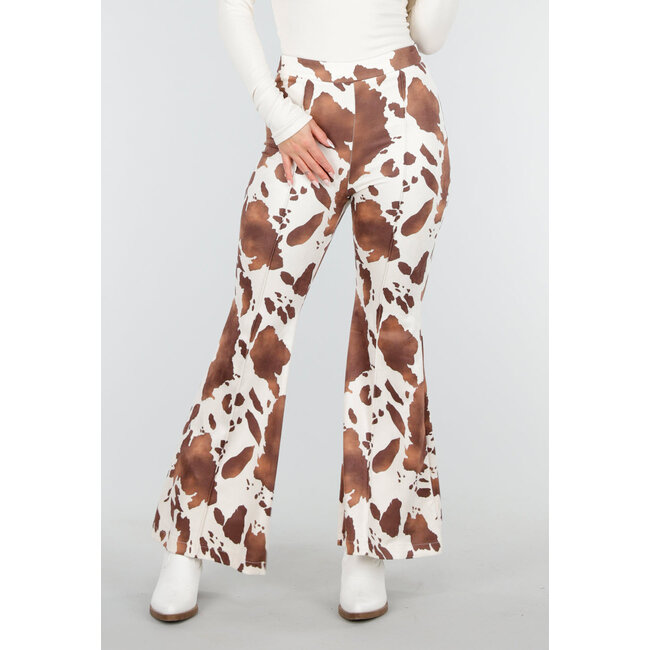 Kuhmuster-Flared-Hose Braun