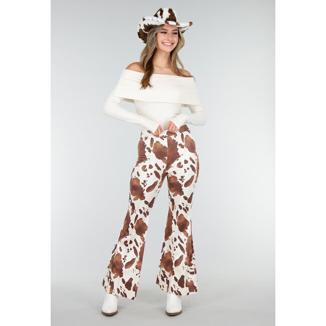 Kuhmuster-Flared-Hose Braun