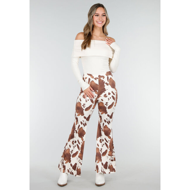 Kuhmuster-Flared-Hose Braun