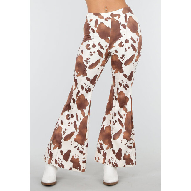 Kuhmuster-Flared-Hose Braun