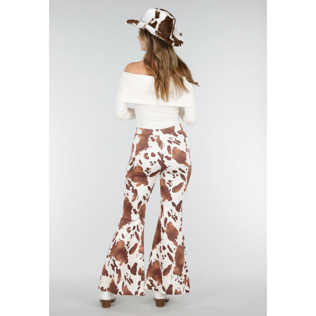 Kuhmuster-Flared-Hose Braun