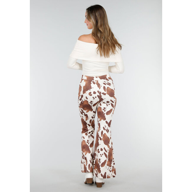 Kuhmuster-Flared-Hose Braun