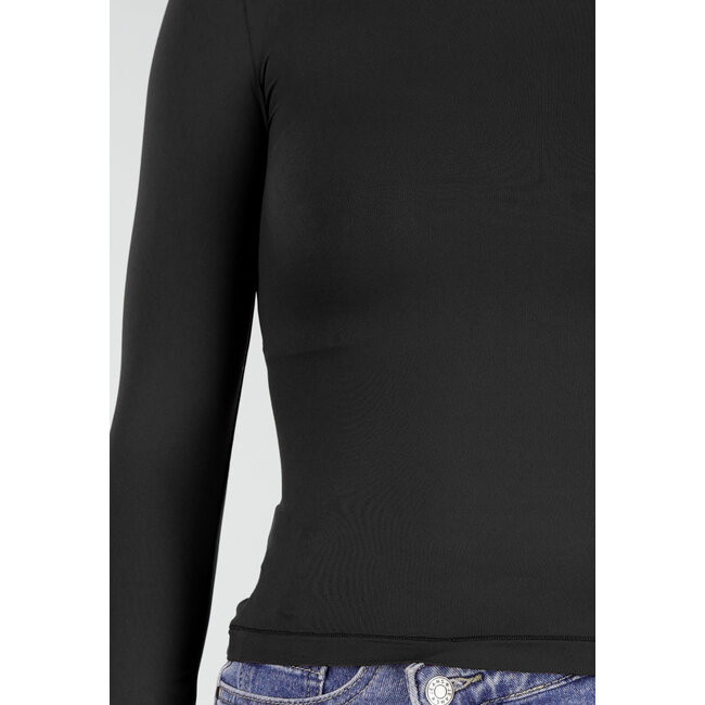 Schwarzes Basic-Stretch-Oberteil mit langen Ärmeln