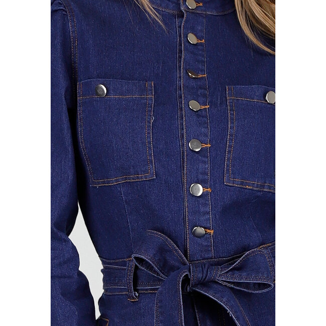 Denim-Jumpsuit mit Schleifengürtel Blau