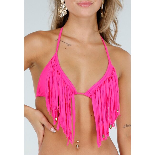 Pink Triangle Bikini Top mit Fransen