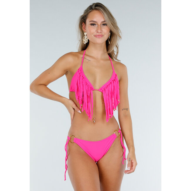 Pink Triangle Bikini Top mit Fransen