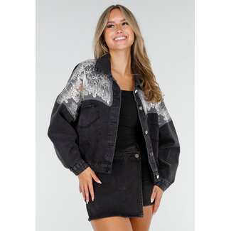 Dunkelgraue Glitzer-Jeansjacke