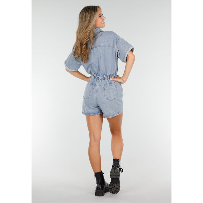 Blauer Denim Playsuit mit Stretch-Taille