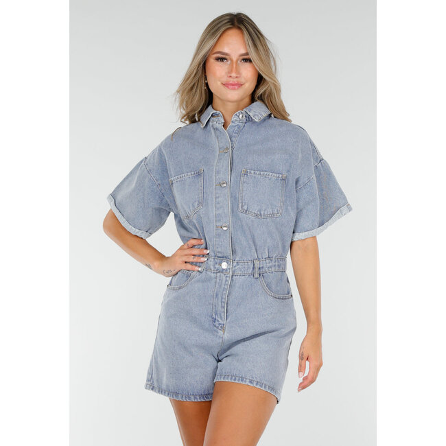 Blauer Denim Playsuit mit Stretch-Taille