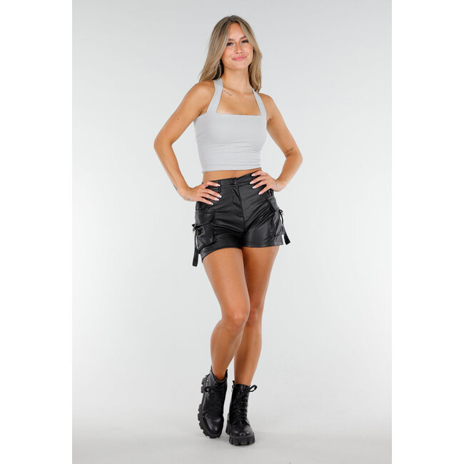 Graues Cropped Top mit gekreuzten Trägern und Fliege im Rücken