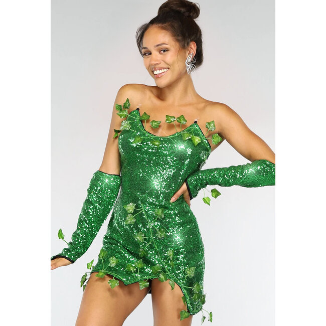 Grünes Glitzer Tinkerbell Kostüm mit Pailletten