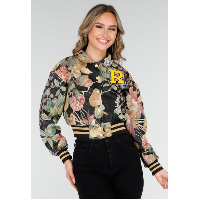 Blumenprint-Bomberjacke in verkürzter Länge