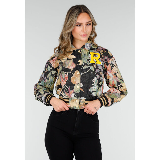 Blumenprint-Bomberjacke in verkürzter Länge