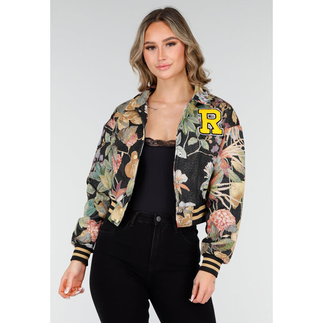 Blumenprint-Bomberjacke in verkürzter Länge