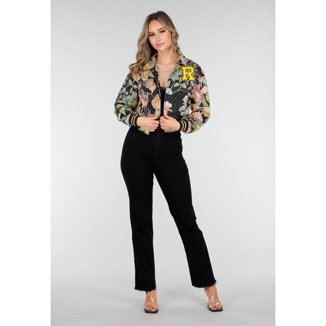 Blumenprint-Bomberjacke in verkürzter Länge
