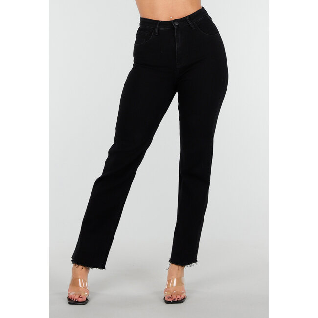 Schwarze Straight Leg Jeans mit hoher Taille