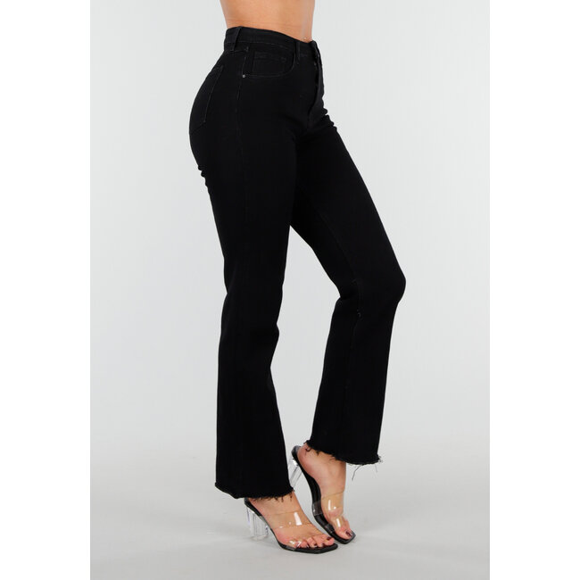 Schwarze Straight Leg Jeans mit hoher Taille