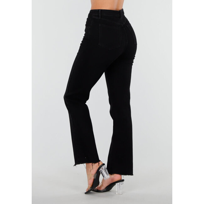 Schwarze Straight Leg Jeans mit hoher Taille