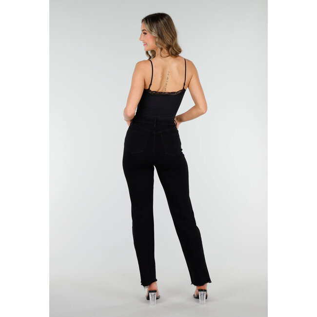 Schwarze Straight Leg Jeans mit hoher Taille