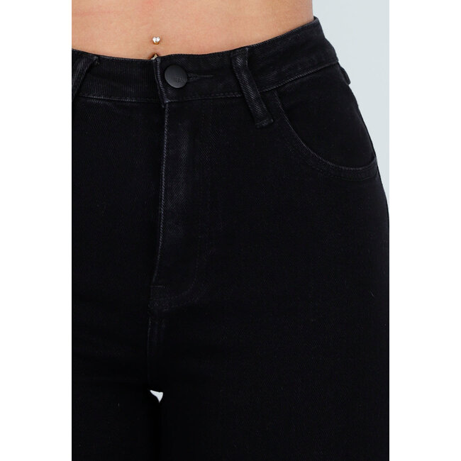 Schwarze Straight Leg Jeans mit hoher Taille
