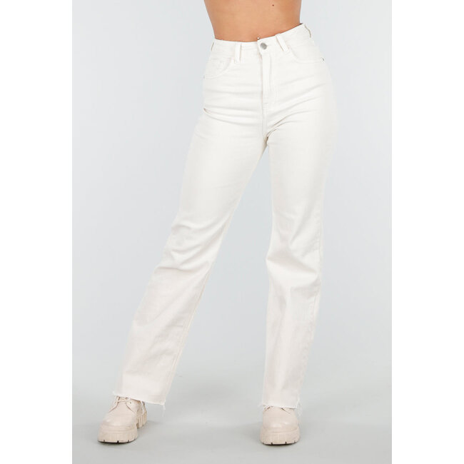 Beigefarbene Straight-Leg-Jeans mit hoher Taille und Stretchanteil
