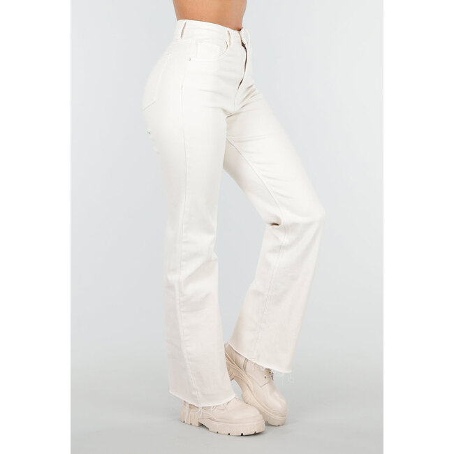 Beigefarbene Straight-Leg-Jeans mit hoher Taille und Stretchanteil