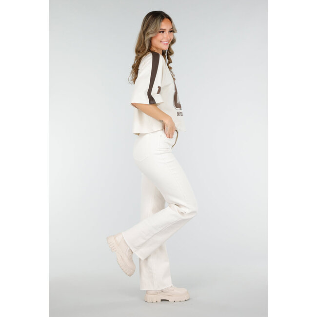 Beigefarbene Straight-Leg-Jeans mit hoher Taille und Stretchanteil