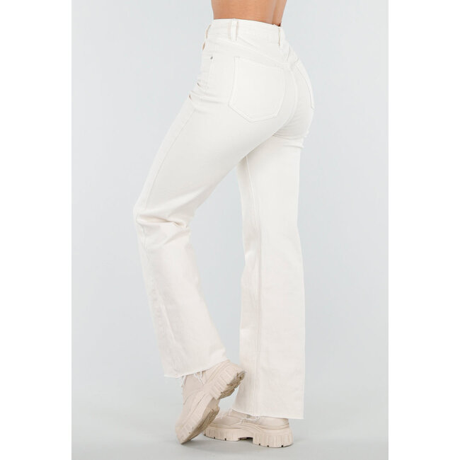 Beigefarbene Straight-Leg-Jeans mit hoher Taille und Stretchanteil