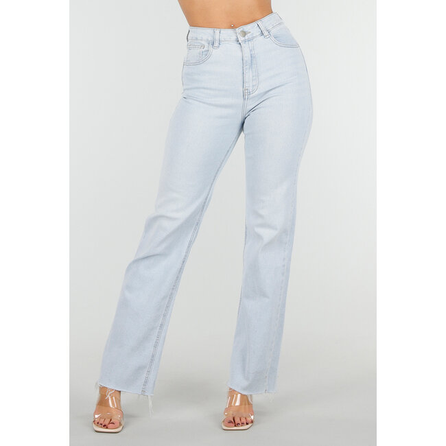 Hellblaue Straight Leg Jeans mit hoher Taille