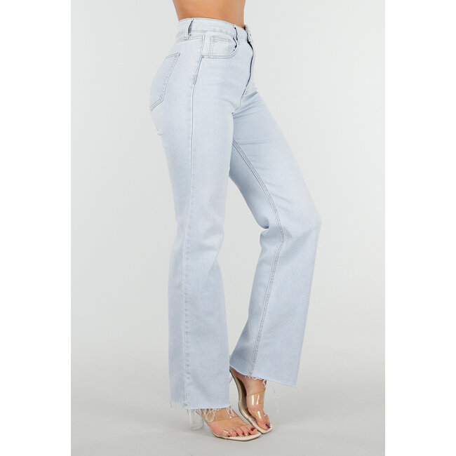 Hellblaue Straight Leg Jeans mit hoher Taille