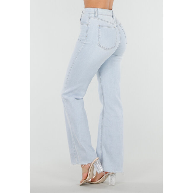 Hellblaue Straight Leg Jeans mit hoher Taille
