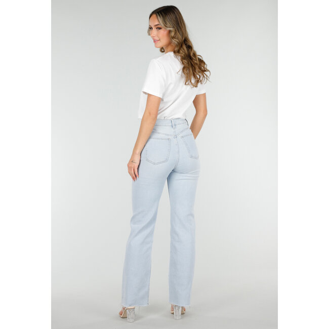 Hellblaue Straight Leg Jeans mit hoher Taille