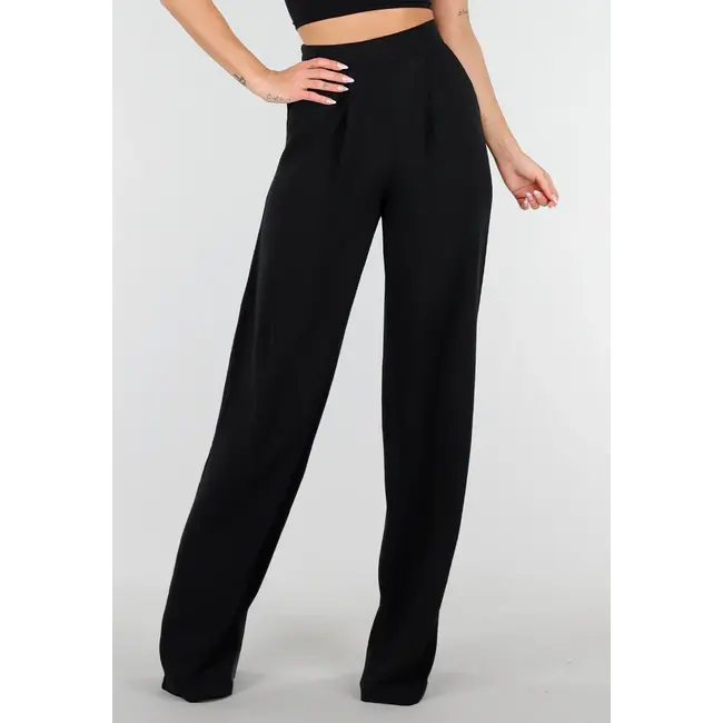 High Waist Schwarze Leinenoptik-Hose mit Bund