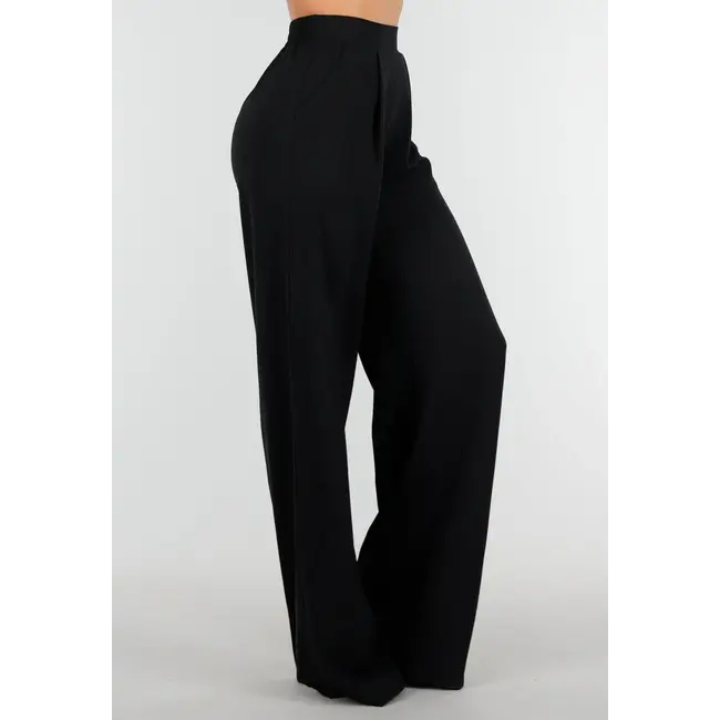 High Waist Schwarze Leinenoptik-Hose mit Bund