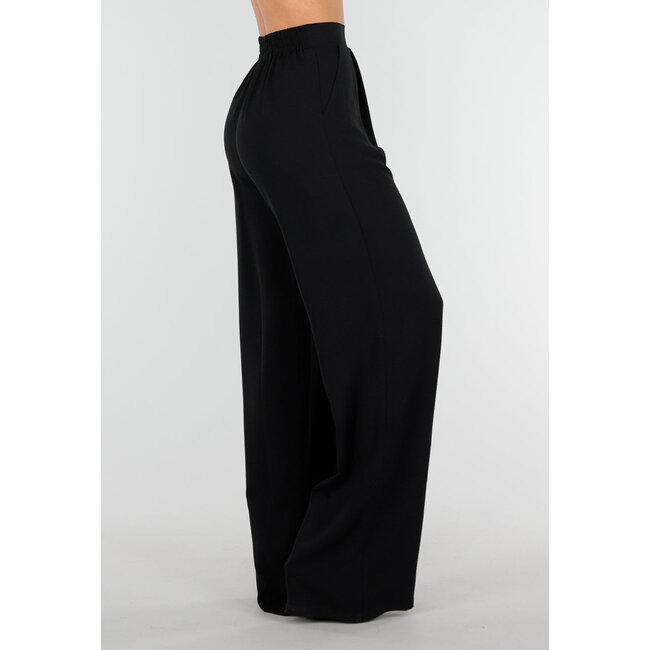 High Waist Schwarze Leinenoptik-Hose mit Bund