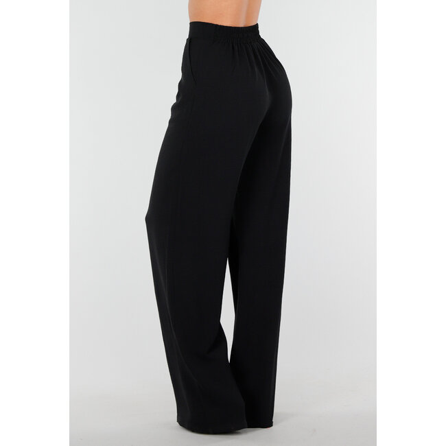 High Waist Schwarze Leinenoptik-Hose mit Bund