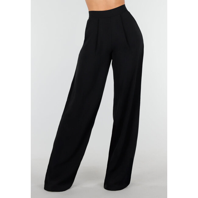 High Waist Schwarze Leinenoptik-Hose mit Bund